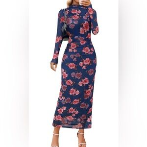 Bodycon Mesh Floral Pink and Blue Women's dress